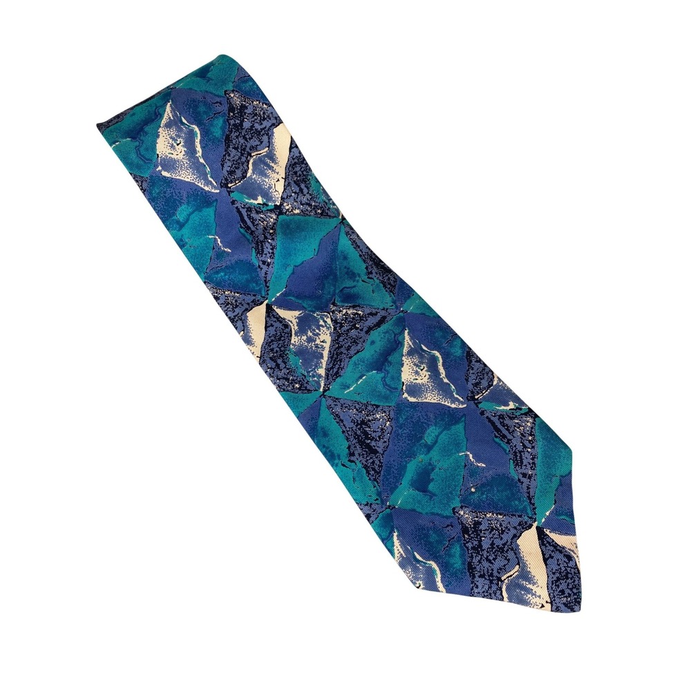VTG Cardinale Mens Tie Blue Teal Abstract Artsy‎ Geometric Silk Formal 57x4